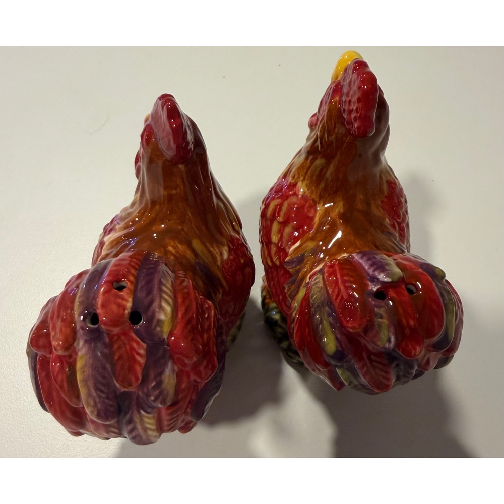 Ceramic Rooster Salt and Pepper Shaker Set Farmhouse Country Kitchen Decor - Picture 5 of 5